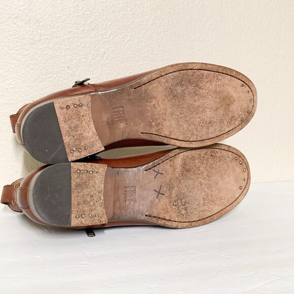 Frye Carly Zip Chelsea Ankle Boots Women's 7.5 B Tan Leather Booties Slip-On - Picture 6 of 8